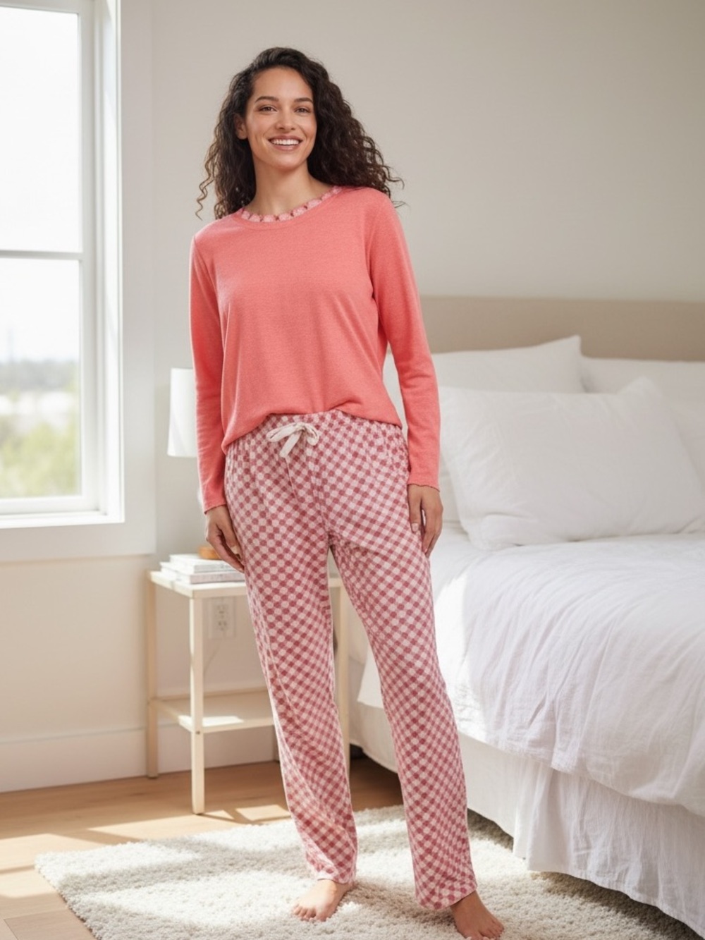 Lands' End Women's Coral Floral Knit Pajama Set